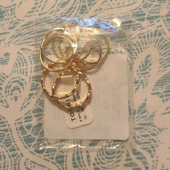 NWT GOLD-TONE & CORAL ENAMEL RING SET OF 8 - Picture 15 of 15